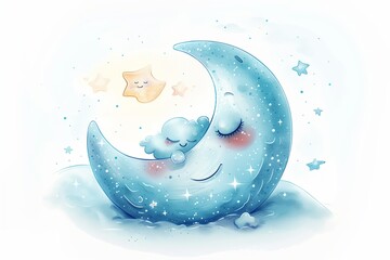 Wall Mural - An  illustration of a happy cute moon