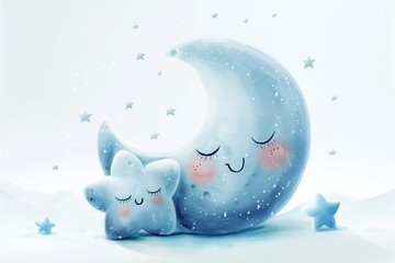 Wall Mural - An  illustration of a happy cute moon