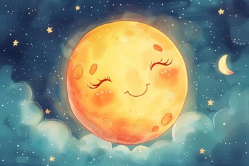 Wall Mural - An  illustration of a happy cute moon