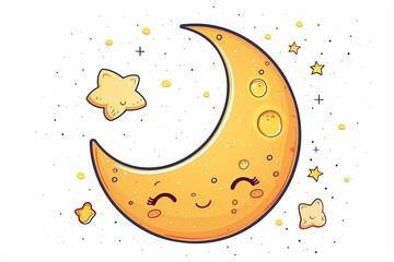 Wall Mural - An  illustration of a happy cute moon