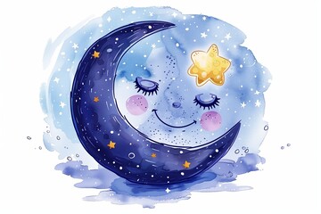 Wall Mural - An  illustration of a happy cute moon