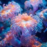 Fototapeta Przestrzenne - Enchanting Underwater World of Glowing Coral Flowers and Diverse Marine Life