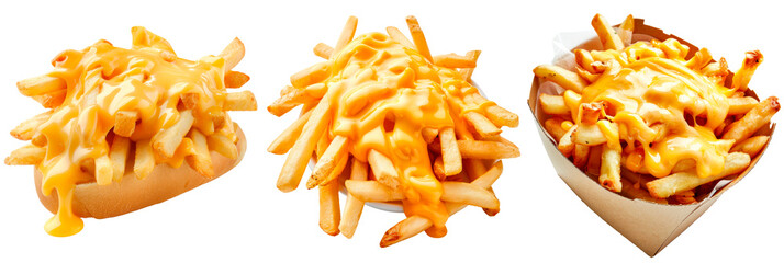 Set of cheese fries, isolated on transparent background