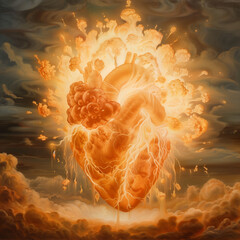 Wall Mural - Burning heart love romance valentine day soulmate fire passion  - by generative ai