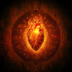 Wall Mural - Burning heart love romance valentine day soulmate fire passion  - by generative ai