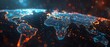Holographic world map with flickering data points, cyber security concept