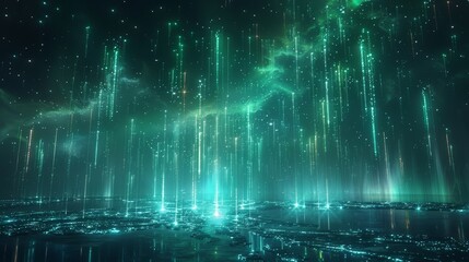 Minimalist 3D-rendered digital auroras, light shows of the cyber northern lights