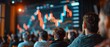 © Thanthara - Cryptocurrency seminar, projector screen with live market data, engaged audience, educational