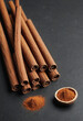 Fresh cinnamon on isolated white background , juicy and fresh, top view, Flat lay, no shadows, in editorial photography