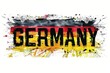 Illustration einer Deutschlandfahne mit Farbspritzern und dem Wort Germany darauf 