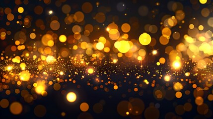 Poster - Glowing golden bokeh lights on a dark backdrop for festive occasions. Ideal for backgrounds and overlay effects. Serene and artistic representation. AI