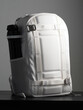Multifunctional stylish white backpack with photo tripod.
