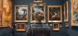 Fototapeta  - Young woman contemplating paintings at an art exhibit