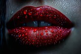 Fototapeta  - Close-up of female lips poised for a kiss, expressing flirtation and allure