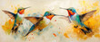 Flying hummingbirds oil painting