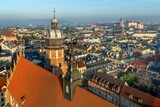 Fototapeta Niebo - Gotycka Bazylika Bożego Ciała w Krakowie z lotu ptaka o poranku