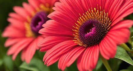 Two Bright Red Daisies in a Garden