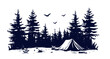 Camping in nature, Tent, Forests, Hand drawn style, vector illustrations	
