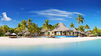 Poster - beach with trees and sky.