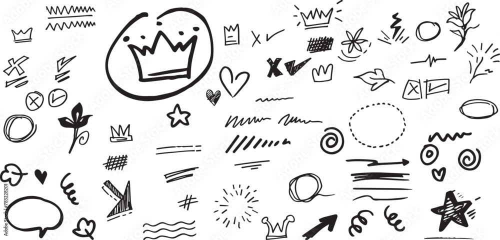 Sketch underline, emphasis, line shape set. Hand drawn swirl swoosh ...