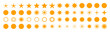 Set of orange starburst. Price sticker, sale sticker, price tag, starburst, quality mark, retro stars, sale or discount sticker, sunburst badges, sun ray frames, promotional badge set, shopping labels