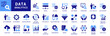 Data analytics icon set. Data Analysis Technology Symbols Concepts. With Concepts like data security, analytics, Mining, network, server, Monitoring  Icons. Dual Colors Flat Icons Vector Collection