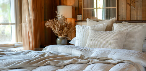 Wall Mural - Cozy bedroom with wooden accents and a rustic charm