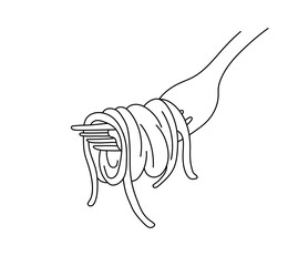 Wall Mural - vector isolated spaghetti pasta on a fork colorless black and white contour line easy drawing