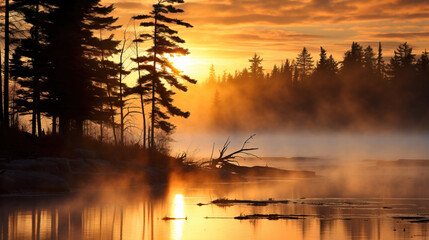 Wall Mural - sunrise over the lake