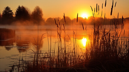 Wall Mural - sunrise over the lake