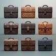 A series of clay briefcases, each with different patterns and textures, representing diversity in business, 3D illustration