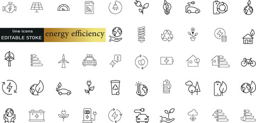 Wall Mural - line icons about energy efficiency and saving. sustainable development. thin line icon set. symbol c