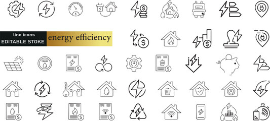 Wall Mural - line icons about energy efficiency and saving. sustainable development. thin line icon set. symbol c