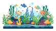 Cartoon freshwater fishes in tank aquarium on transparent. Exotic cartoon fish in aquarium