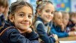 © pinkrabbit - primary elementary school group of children studying in the classroom. learning and sitting at the desk. young cute kids smiling, high quality photo