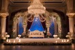 Indian wedding stage adorned with lovely stylish decorations with blue background