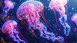 Capture the fluorescent jellyfish floating gracefully in zero-gravity with a pixel art digital rendering - a glimpse of otherworldly beauty