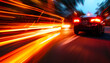 Fast driving drunk driver in modern car endangering traffic on road blurred vision background.