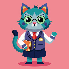 Clever Cat Teacher Vector Illustration for Educational Purposes