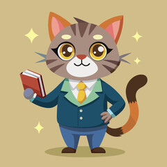 Clever Cat Teacher Vector Illustration for Educational Purposes