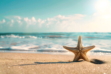 Wall Mural - Starfish on sand at beach. Summer background.