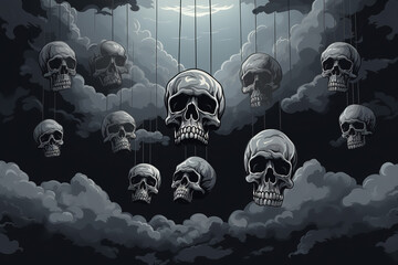 Wall Mural - A bunch of skulls floating in the dark sky