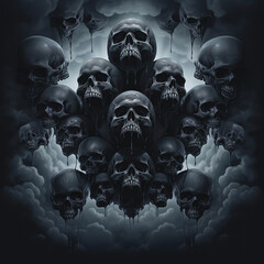 Wall Mural - A bunch of skulls floating in the dark sky