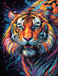 A Painting of a Vibrant Tiger, Its Stripes a Spectrum of Color