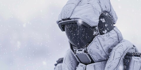 Wall Mural - A man dressed in a snow suit and goggles standing in the snow. Perfect for winter sports or outdoor activities