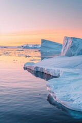 Poster - A group of icebergs floating on top of a body of water. Suitable for various nature-themed designs