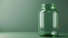 A Green Glass Jar With A Lid On A Table. Suitable For Kitchen Or Home Decor Concepts