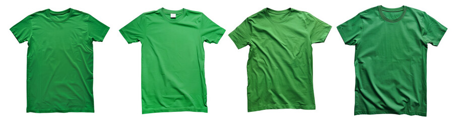 Canvas Print - Collection of blank green t-shirts isolated on transparent background.