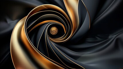 Wall Mural - featuring golden and black ribbons on the left side of an abstract background with swirling shapes