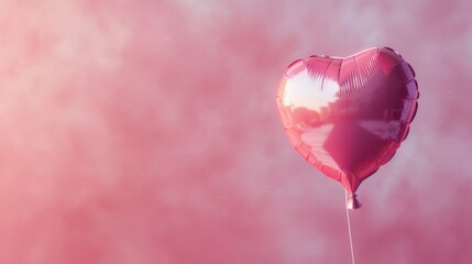 Poster - A red heart shaped balloon floating in the air. Ideal for Valentine's Day or romantic themes